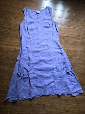 Click Lavender Linen Blend Sleeveless Dress Artsy Boho Pockets Med Made in USA